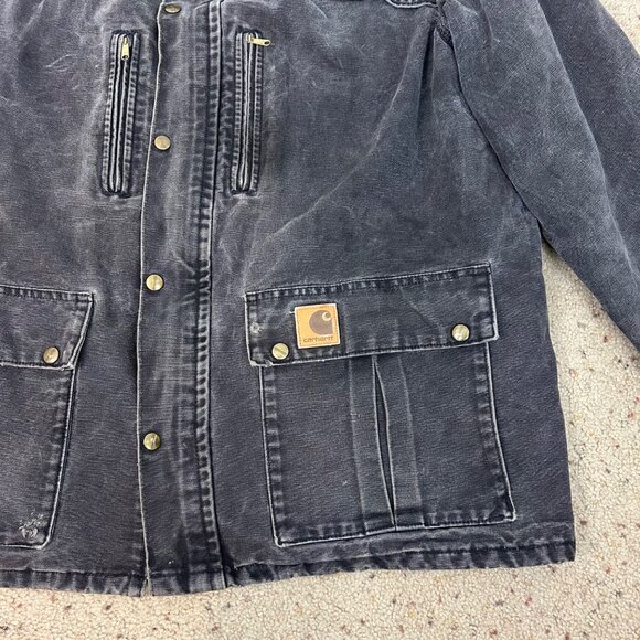 Vintage Carhartt Washed Black Chore Barn Jacket Blanket Lined Size XL Men's - Picture 2 of 10